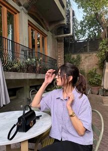oversized Chic Lavender Textured Button-Up Top