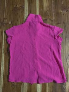 Hot pink Short-Sleeve Button-Up Top