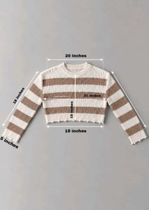 CREAM &amp; BROWN STRIPED CROPPED RIBBED SWEATER