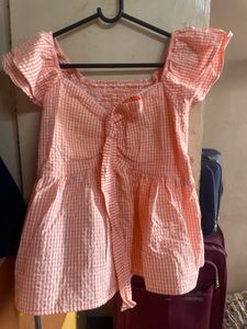 Orange Gingham Smocked Top