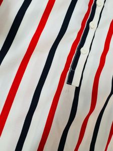 Chic Striped Band Collar Top