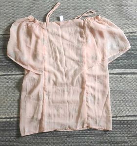 Sheer Floral Print Cold Shoulder Top