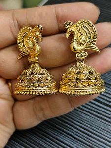 Beautiful Gold Peacock Jhumka Earrings
