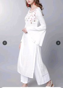 White Embroidered Kurta with Flared Sleeve