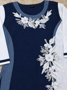 Embroidered Blue &amp; White Kurta