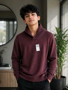 Men's Maroon Shawl Neck Sweater