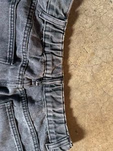 Grey Distressed Wide Leg Jeans