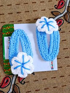 Handmade Blue Crochet Hair Clips