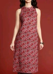 Stylish Floral Print Sleeveless Kurta