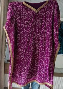 Purple Bandhani Print Kaftan Kurti