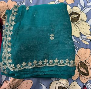 Teal Embroidered Saree