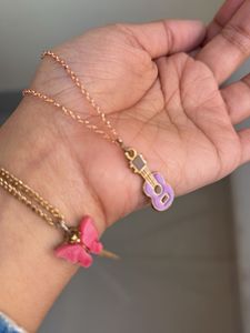butterfly and Guitar Charm Necklace