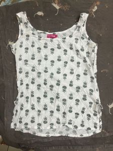 White Floral Sleeveless Top