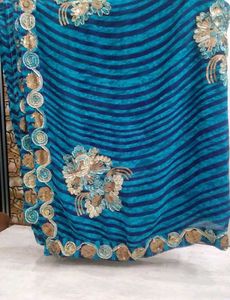 Blue Striped Saree with Gold Embroidery