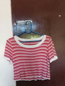 Striped Red & White Cropped Top