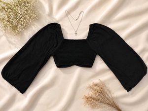 Black Bell Sleeve Crop Top