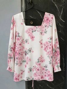 🌸 Floral Square Neck Tie-Back Top/Short Kurti 🌸