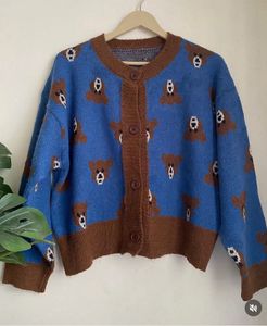 Cute Blue Bear Print Cardigan