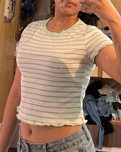 Striped Ringer Tee - Light Green