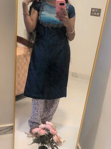Beautiful Teal Kurta with Embroidered Neckline