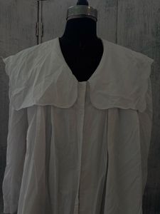 White Button-Up Blouse with Oversized Collar