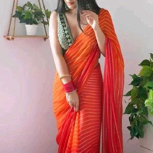 Orange Striped Saree