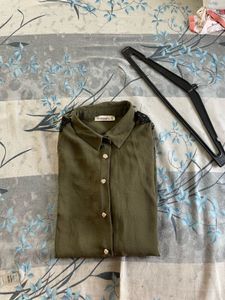 olive green formal  shirt  stylish net on sleeve