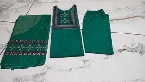 Green Kurta Set with Pants & Dupatta XXL