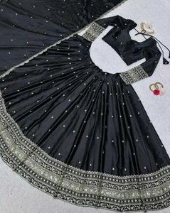 Elegant Black Embroidered Lehenga Choli Set