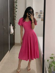 Pink Polka Dot Midi Dress