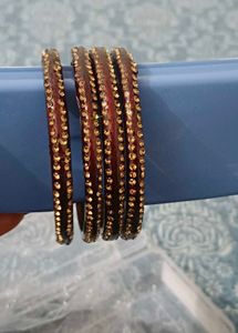 Set of 6 Maroon Bangles with Gold Embellishments
