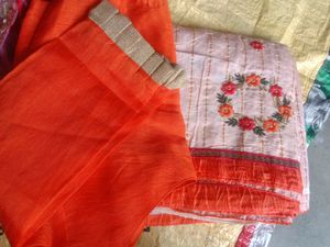 Cream Colored Saree, Golden Thread Work