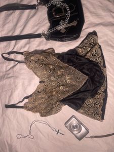 Vintage Black &amp; Gold Lace Cami Top