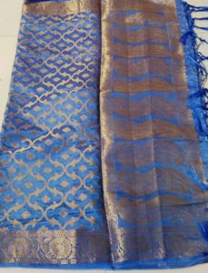 Elegant Blue duppata with Intricate Gold Weave
