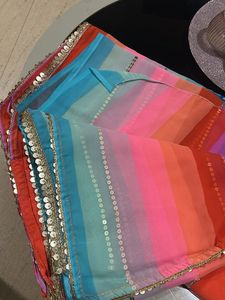 Vibrant Striped Saree with Sequins + Blouse