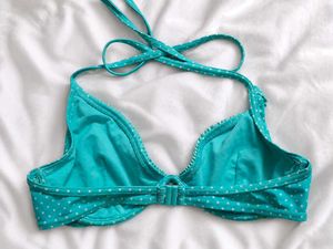 Cute Teal Polka Dot Bikini Top