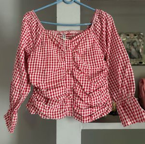 Red Gingham Ruched Top