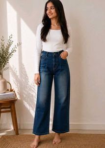 Vintage Blue Wide-Leg Denim Jeans