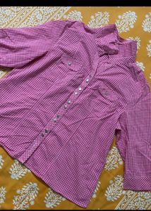 women’s Chic Pink Gingham Button-Up Shirt