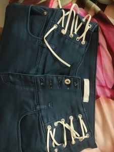 Trendy High Waisted Lace-Up Jeans