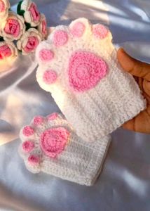Cute Crochet Paw Fingerless Gloves