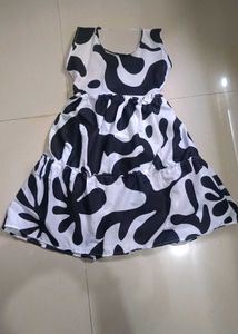 Cute Black &amp; White Printed Dress for Girls