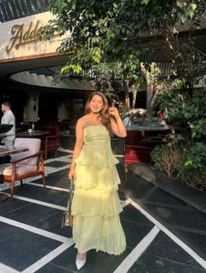 Yellow Tiered Strapless Maxi Dress