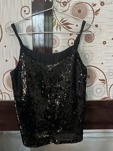Sparkling Black Sequin Cami Top