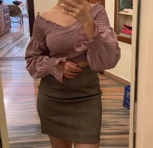 Smocked Off-Shoulder Bell Sleeve Crop Top
