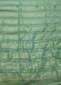 Beautiful Mint Green Striped Saree with Mirror Wor