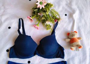 Navy Blue Push-Up Bra with brief 👍
