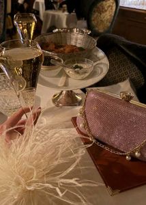 Pink Rhinestone Pearl Party Clutch