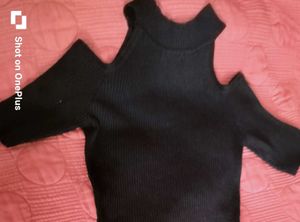 Black Cold Shoulder Ribbed Knit Top