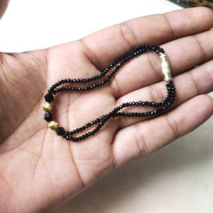 22k Pure Gold 2 Moti &amp; Black Crystal Bracelet